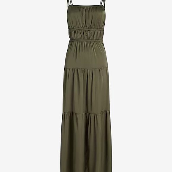 Olive Green Maxi dress with adjustable tie straps - Picture 5 of 5